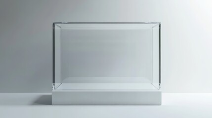 Empty glass display case 3D render on a white backdrop