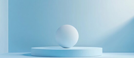 Poster - Pastel blue backdrop for showcasing products featuring a hemisphere podium 3D rendered illustration