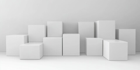 Poster - White cube boxes on a white backdrop for presentation 3D rendering