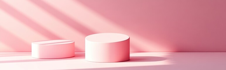 Poster - Creative mock up featuring geometric podium shapes for product presentation against a pink backdrop 3D rendering 3D illustration