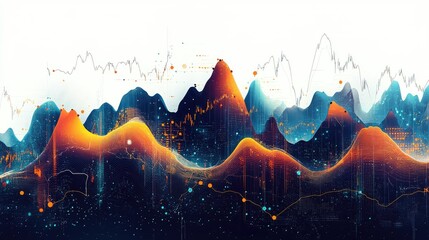 Poster - A graphical representation of the business cycle, showing peaks, troughs, and trends.