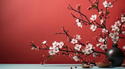 Wall Mural - Blooming flowers in a traditional Japanese flower arrangement,