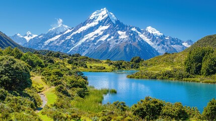 Poster - Majestic Mountain Peak Reflecting in a Tranquil Lake