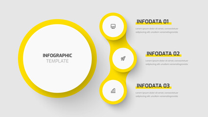 Fototapete - Business Central Circle Infographic Template with Yellow Color Circle Label 3 Option and Icon