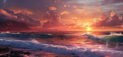 Wall Mural - Sunset over the Ocean with Dramatic Clouds