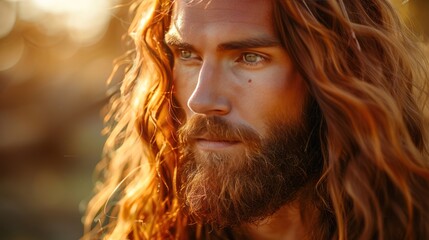 Red-Haired Jesus Christ: Horizontal Banner with Copy Space