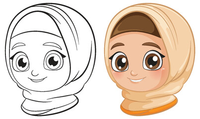 Canvas Print - Smiling Girl in Hijab Illustration