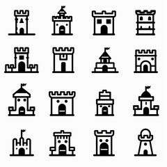 Castle icon, fairy tale forts, old towers, medieval castles, kingdom symbol, king home, fairytale fortress