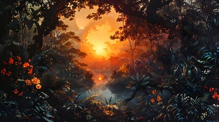 Wall Mural - Jungle Sunset.