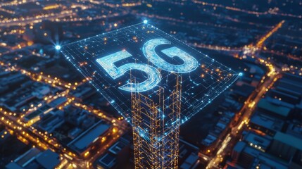 Poster - G Network Aerial View with City Lights at Night