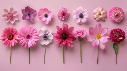 Wall Mural - Assorted Pink Blooms on White Background - Floral Collection