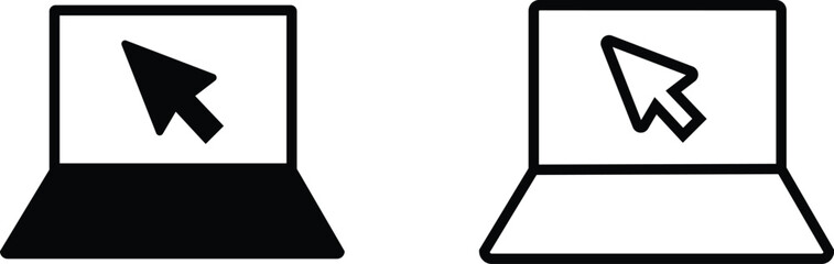 Laptop icons set. Black flat and line vector collection Laptops or notebook computer isolated on transparent background. Electronic devices outline. Responsive display web design technology sign.
