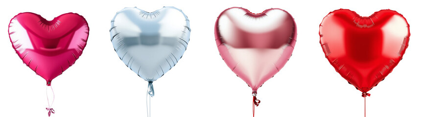 set of heart shaped balloons isolated on transparent background.generative AI