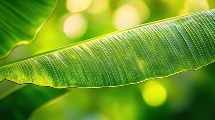 Wall Mural - Vibrant Banana Leaf Featuring Rich Green Color and Detailed Veins, Ideal for Representing Tropical and Natural Themes with a Fresh and Lush Appearance