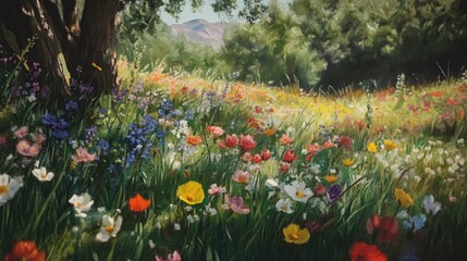 Wall Mural - Wildflowers beginning to bloom in a natural setting, embodying the essence of spring.