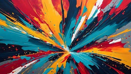 Wall Mural - Dynamic Abstract Expressionism design featuring explosive, free-form brushwork and rich, glowing color contrasts