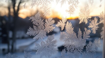 Poster - Frost Patterns on Windowpane at Sunset