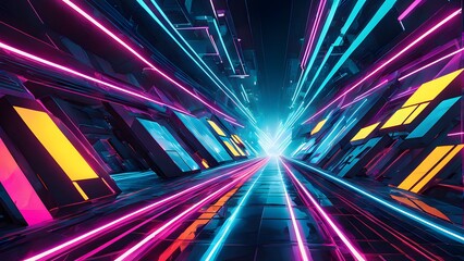 Wall Mural - High-energy Futuristic style artwork with angular, intersecting forms and an electrifying array of neon shades 