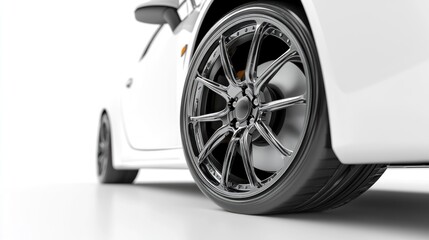 Closeup of a Chrome Wheel on a White Car