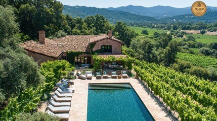 Wall Mural - Luxury Villa with Swimming Pool and Vineyard View