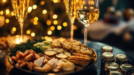 Festive Appetizers and Champagne for a Celebration