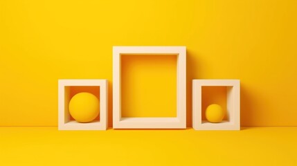 Wall Mural - Abstract Minimalist Composition with Yellow Spheres and White Frames