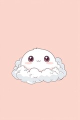 Sticker - Cute Cloud Character with Big Eyes and Pink Background