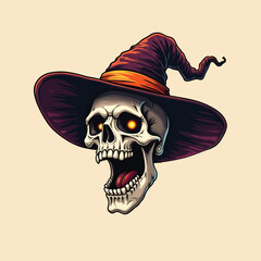 Creepy Skull Witch with Jack-o'-Lantern - Gothic Halloween Vector Graphic