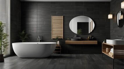 Wall Mural - Modern Bathroom with Bathtub, Sink, and Minimalist Decor