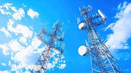 Poster - Communication Towers Against Blue Sky with Clouds