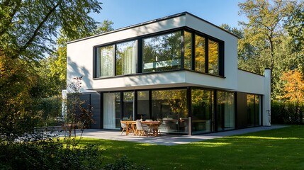 Modern Detached House with Garden View and Large Windows Bathed in Natural Light