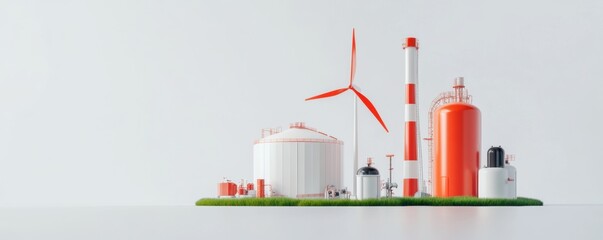 Wall Mural - a windmill surrounded by methane gas detection equipment, emphasizing its flammability. 