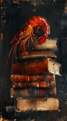 Shrimp on a Stack of Books.