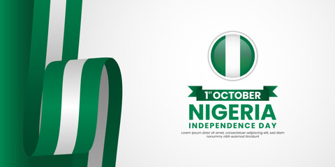 Wall Mural - Nigeria Independence Day 1st October background with waving ribbon flag