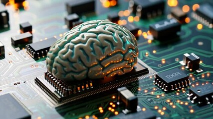 Aufkleber - A computer chip with a brain on it