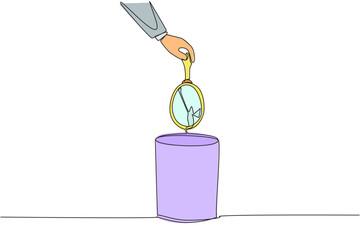 Poster - single continuous line drawing businessman's hand throwing away a broken mirror. reflection of life.