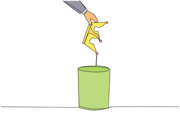 Poster - Single one line drawing businessman's hand throwing away broken crown. Replacing arbitrary sovereigns. More prosperous. Happier than before. Better life. Continuous line design graphic illustration