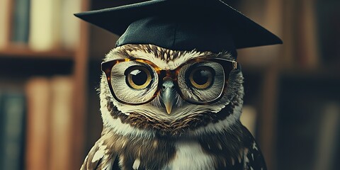 Wall Mural - An owl wearing glasses and a graduation cap