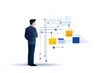 © 1000lnw - A businessman analyzing abstract data connections and information flow for strategic decision-making in a modern setting.