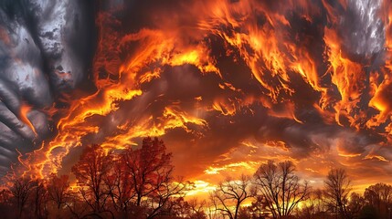 Wall Mural - Dramatic Sunset with Golden Clouds over Rolling Hills