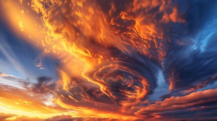 Wall Mural - Dramatic Sunset with Golden Clouds over Rolling Hills