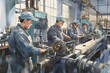 © Nalinthip - A watercolor of a group of factory workers operation