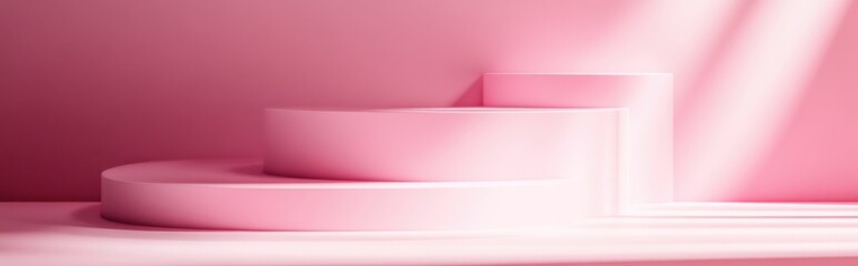 Elegant pink geometric backdrop featuring three tiers for product displays 3D rendering