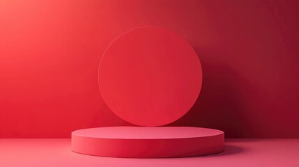 Poster - Minimalist studio background featuring a 3D red cylinder podium Abstract geometric shape object illustration render ideal for showcasing summer holiday products