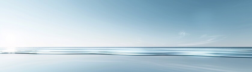 Poster - a serene 3d background featuring a calm ocean, gentle waves, and a clear blue sky, leaving ample cop