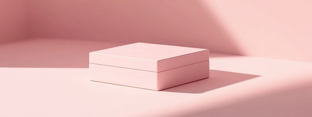Poster - Box mockup on a pink background with minimal geometric design 3D rendering