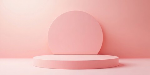 Poster - Empty podium with geometric shapes in a pink pastel composition for a contemporary stage display and minimalist mockup serving as an abstract showcase background 3D illustration or render concept