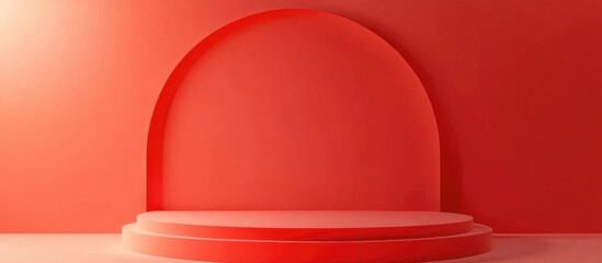 Poster - Abstract minimal red geometric shape background display mockup for podium presentation 3D rendering