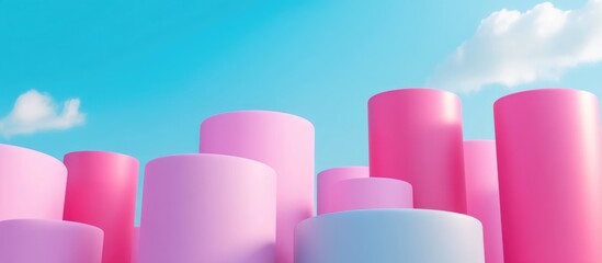 Poster - Abstract background featuring pink cylinders set against a sky blue backdrop High quality 3D rendering and illustration
