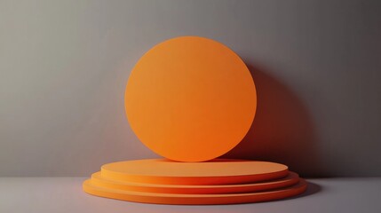 Poster - Minimalist 3D backdrop for showcasing products Circular orange podium set against a gray background 3D rendered illustration